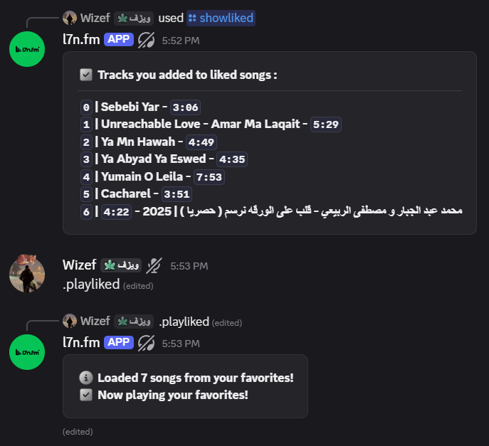 Saved favorite songs in l7n.fm